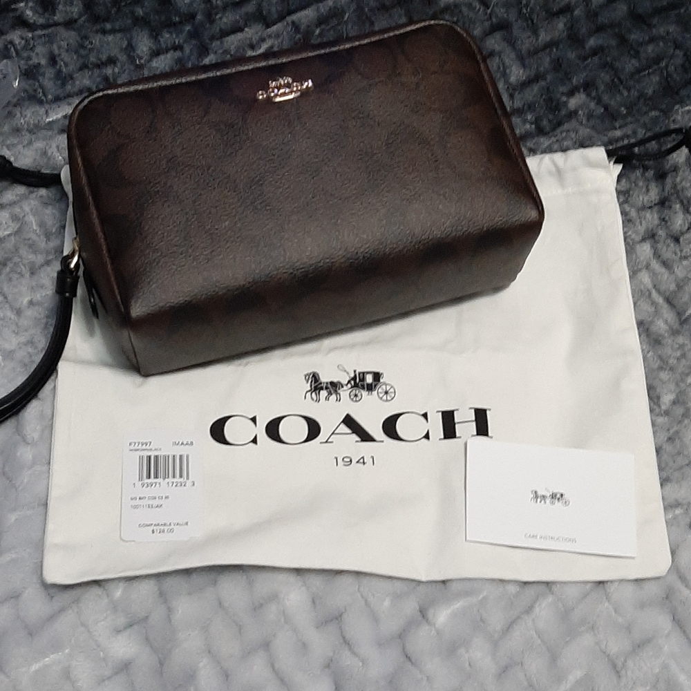 Coach Cosmetic Bag Brown and Black Monogram